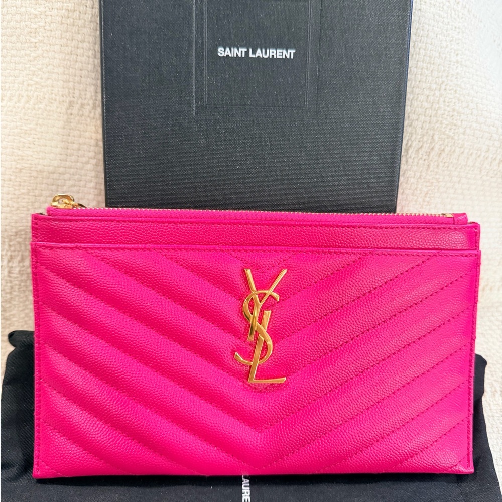 Saint Laurent Fuchsia Quilted Pouch